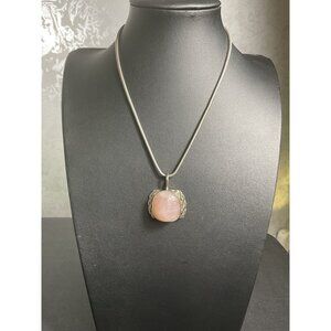 Silver Snake Chain Necklace With Rose Quartz Pendant